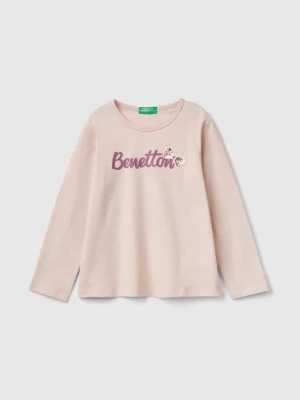 Benetton, T-shirt With Print And Sequins, size 104, Soft Pink, Kids United Colors of Benetton