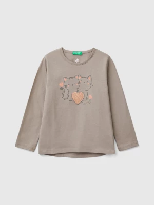 Benetton, T-shirt With Print And Sequins, size 110, Dove Gray, Kids United Colors of Benetton