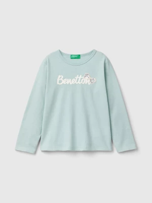 Benetton, T-shirt With Print And Sequins, size 116, Aqua, Kids United Colors of Benetton