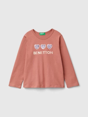 Benetton, T-shirt With Print And Sequins, size 90, Salmon, Kids United Colors of Benetton