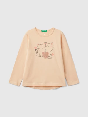 Benetton, T-shirt With Print And Sequins, size 116, Soft Pink, Kids United Colors of Benetton