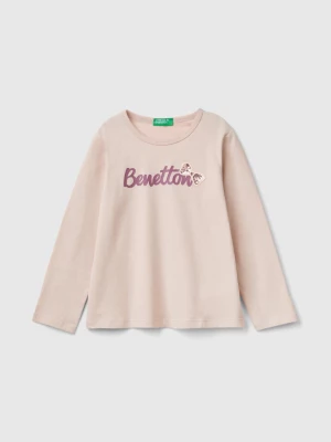 Zdjęcie produktu Benetton, T-shirt With Print And Sequins, size 98, Soft Pink, Kids United Colors of Benetton