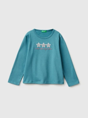Benetton, T-shirt With Print And Sequins, Size: 116, Turquoise, Kids United Colors of Benetton