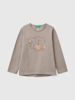 Benetton, T-shirt With Print And Sequins, size 82, Dove Gray, Kids United Colors of Benetton