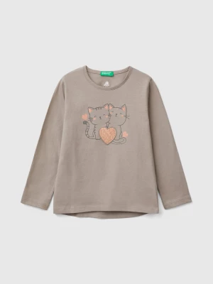 Benetton, T-shirt With Print And Sequins, size 82, Dove Gray, Kids United Colors of Benetton