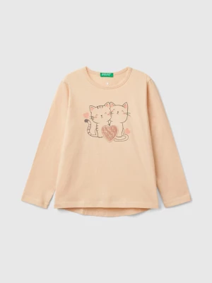 Benetton, T-shirt With Print And Sequins, size 82, Soft Pink, Kids United Colors of Benetton