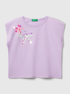 Benetton, T-shirt With Print And Sequins, size XL, Lilac, Kids United Colors of Benetton