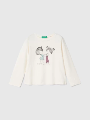 Benetton, T-shirt With Print And Tulle Applique, size 104, Creamy White, Kids United Colors of Benetton