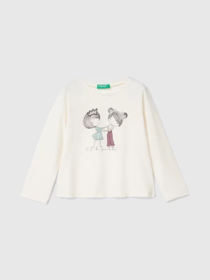 Benetton, T-shirt With Print And Tulle Applique, size 104, Creamy White, Kids United Colors of Benetton