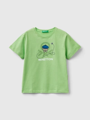 Benetton, T-shirt With Print In 100% Organic Cotton, size 104, Light Green, Kids United Colors of Benetton