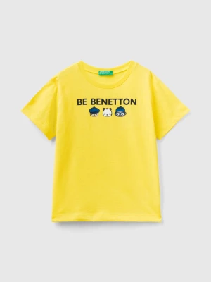 Benetton, T-shirt With Print In 100% Organic Cotton, size 110, Yellow, Kids United Colors of Benetton