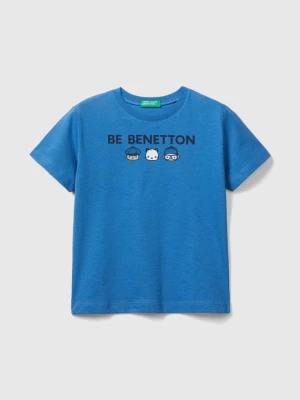 Benetton, T-shirt With Print In 100% Organic Cotton, size 90, Blue, Kids United Colors of Benetton