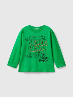 Benetton, T-shirt With Print In Organic Cotton, size 110, Green, Kids United Colors of Benetton