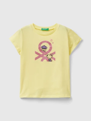 Benetton, T-shirt With Print In Organic Cotton, size 110, Yellow, Kids United Colors of Benetton