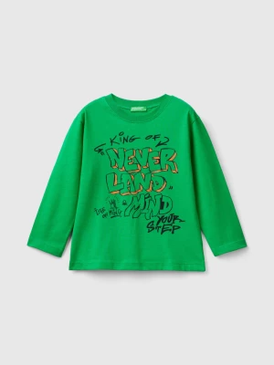 Benetton, T-shirt With Print In Organic Cotton, size 116, Green, Kids United Colors of Benetton