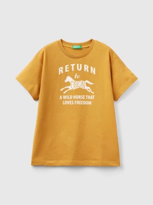 Benetton, T-shirt With Print In Organic Cotton, size 3XL, Mustard, Kids United Colors of Benetton