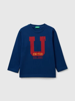 Benetton, T-shirt With Print In Organic Cotton, size 82, Blue, Kids United Colors of Benetton