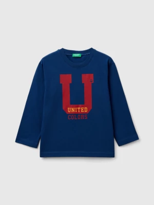 Benetton, T-shirt With Print In Organic Cotton, size 90, Blue, Kids United Colors of Benetton