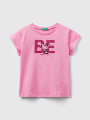 Benetton, T-shirt With Print In Organic Cotton, size 90, Pink, Kids United Colors of Benetton