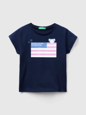 Benetton, T-shirt With Print In Organic Cotton, size 98, Dark Blue, Kids United Colors of Benetton