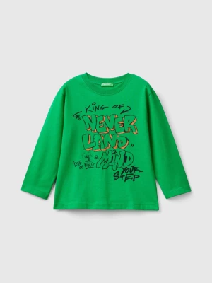 Benetton, T-shirt With Print In Organic Cotton, size 98, Green, Kids United Colors of Benetton