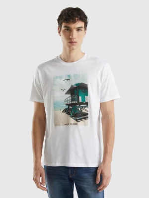 Benetton, T-shirt With Print In Organic Cotton, size XXXL, White, Men United Colors of Benetton