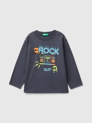 Benetton, T-shirt With Print In Warm Organic Cotton, size 104, Black, Kids United Colors of Benetton