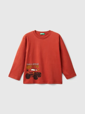 Benetton, T-shirt With Print In Warm Organic Cotton, size 104, Red, Kids United Colors of Benetton