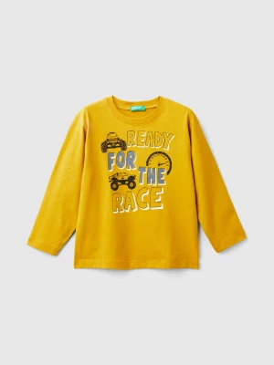 Benetton, T-shirt With Print In Warm Organic Cotton, size 104, Yellow, Kids United Colors of Benetton