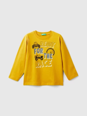 Benetton, T-shirt With Print In Warm Organic Cotton, size 110, Yellow, Kids United Colors of Benetton