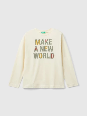 Benetton, T-shirt With Print In Warm Organic Cotton, size 2XL, Creamy White, Kids United Colors of Benetton