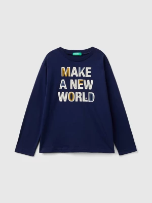 Benetton, T-shirt With Print In Warm Organic Cotton, size 3XL, Dark Blue, Kids United Colors of Benetton