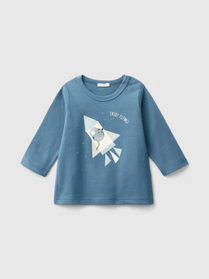 Benetton, T-shirt With Print In Warm Organic Cotton, size 56, Air Force Blue, Kids United Colors of Benetton