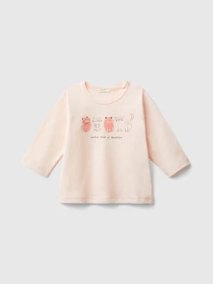 Benetton, T-shirt With Print In Warm Organic Cotton, size 56, Soft Pink, Kids United Colors of Benetton