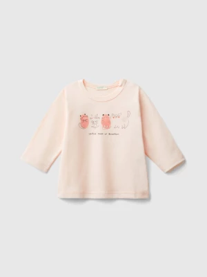 Benetton, T-shirt With Print In Warm Organic Cotton, size 62, Soft Pink, Kids United Colors of Benetton