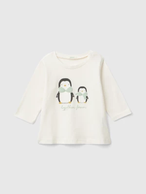 Benetton, T-shirt With Print In Warm Organic Cotton, size 68, White, Kids United Colors of Benetton