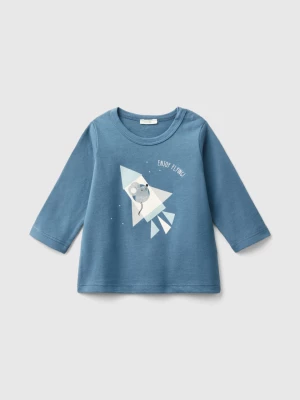 Benetton, T-shirt With Print In Warm Organic Cotton, size 82, Air Force Blue, Kids United Colors of Benetton