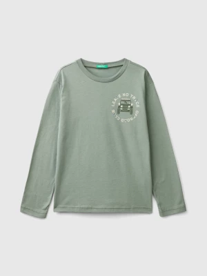 Benetton, T-shirt With Print In Warm Organic Cotton, size L, Light Green, Kids United Colors of Benetton