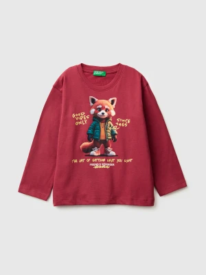 Benetton, T-shirt With Print On Front And Back, Size: 104, Coral, Kids United Colors of Benetton