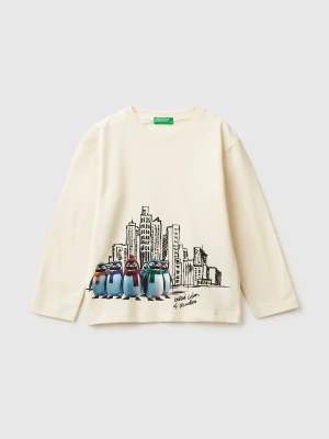 Benetton, T-shirt With Print On Front And Back, Size: 116, Creamy White, Kids United Colors of Benetton
