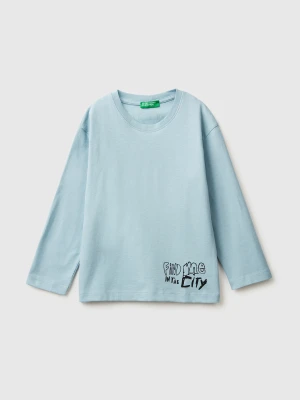 Benetton, T-shirt With Print On Front And Back, Size: 116, Light Blue, Kids United Colors of Benetton