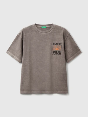 Benetton, T-shirt With Print On Front And Back, size XL, Gray, Kids United Colors of Benetton