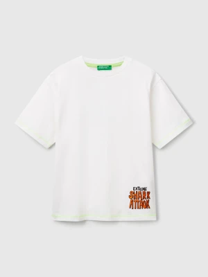Benetton, T-shirt With Print On Front And Back, size XL, White, Kids United Colors of Benetton