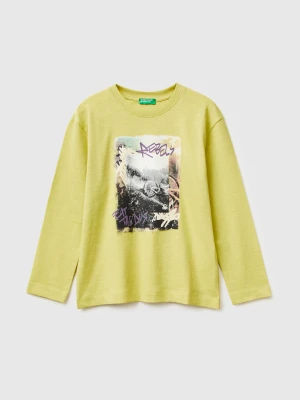 Benetton, T-shirt With Print On Front And Back, Size: XL, Yellow, Kids United Colors of Benetton