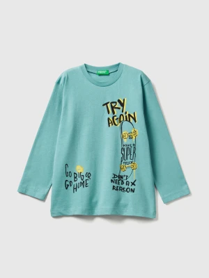 Benetton, T-shirt With Print, Size: 104, Aqua, Kids United Colors of Benetton