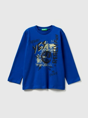 Benetton, T-shirt With Print, Size: 116, Bright Blue, Kids United Colors of Benetton