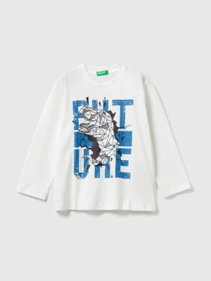 Benetton, T-shirt With Print, Size: 116, Creamy White, Kids United Colors of Benetton