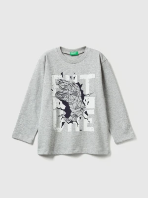 Benetton, T-shirt With Print, Size: 116, Light Gray, Kids United Colors of Benetton