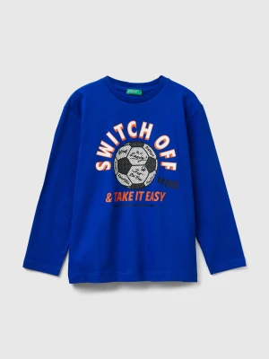 Benetton, T-shirt With Print, Size: 3XL, Bright Blue, Kids United Colors of Benetton