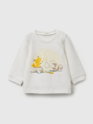 Benetton, T-shirt With Print, Size: 82, Creamy White, Kids United Colors of Benetton